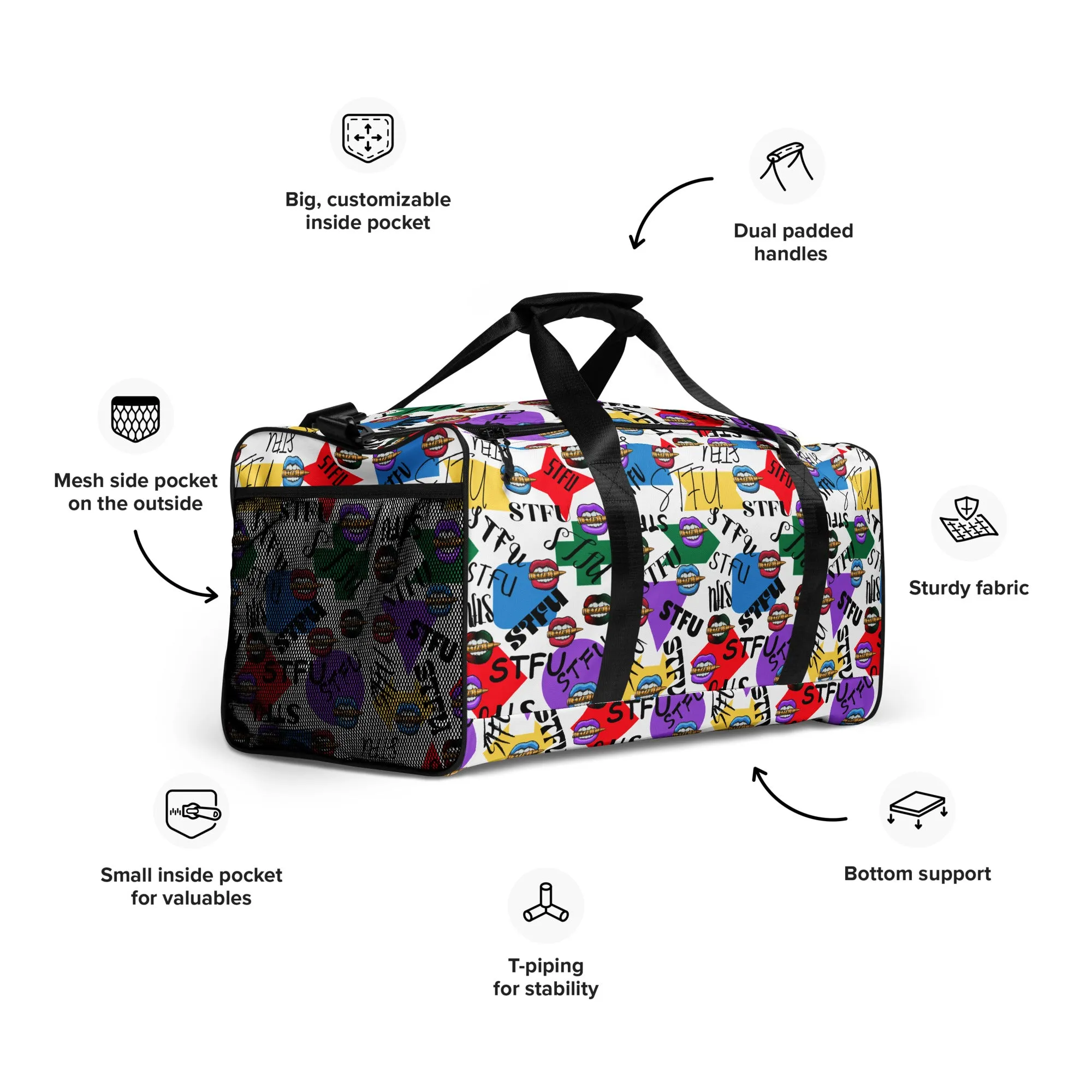 STFU Logos and Colors Duffel Bag - White
