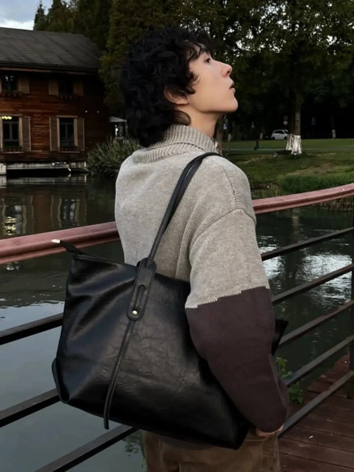 Stylish Triangular Logo Tote Bag
