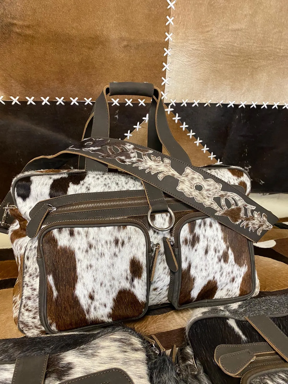 Suede Cowhide Duffel Baby Diaper Bag