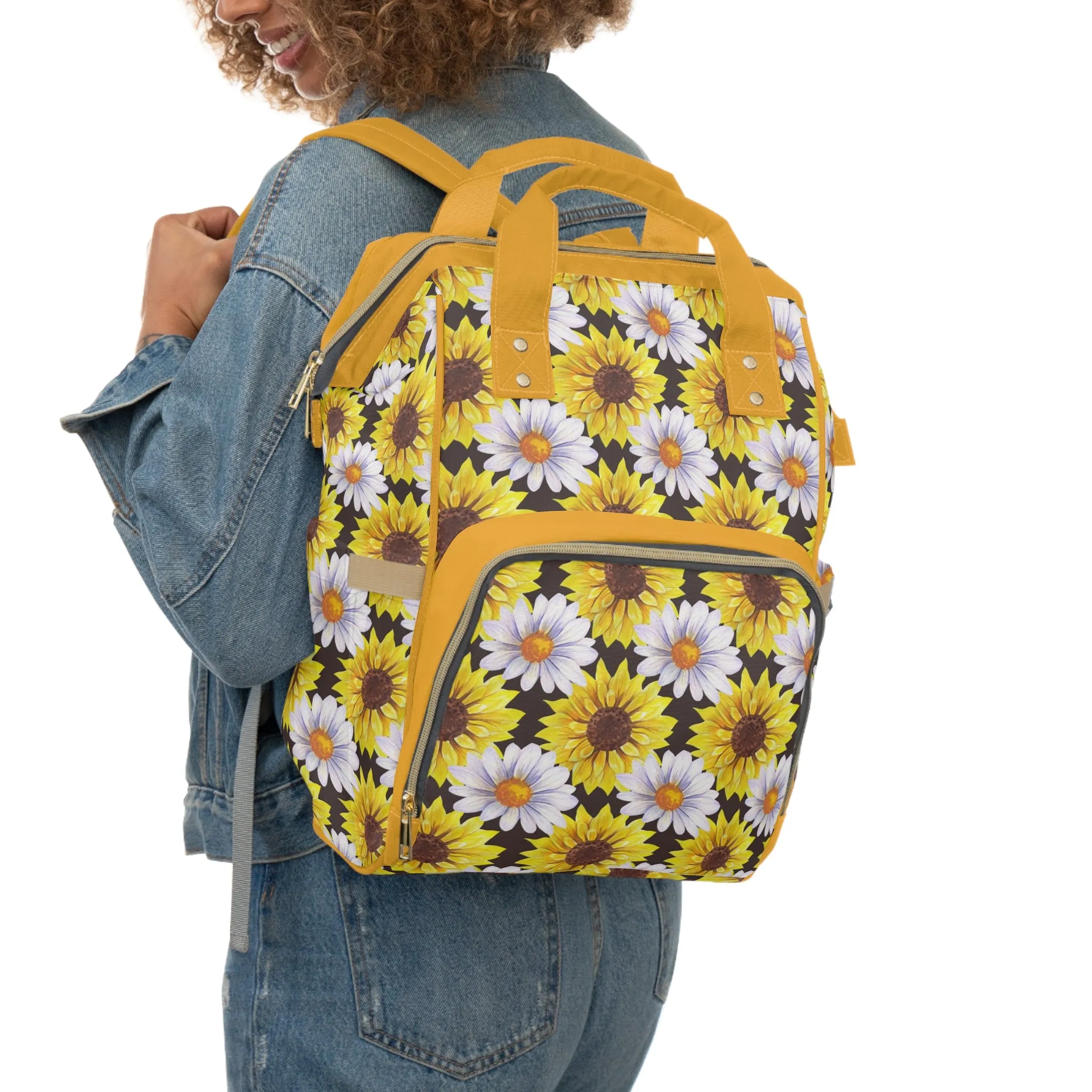 Sunflower Diaper Backpack - Bright & Multifunctional Baby Bag with Sunflower Design, Perfect for Nature-Loving Parents