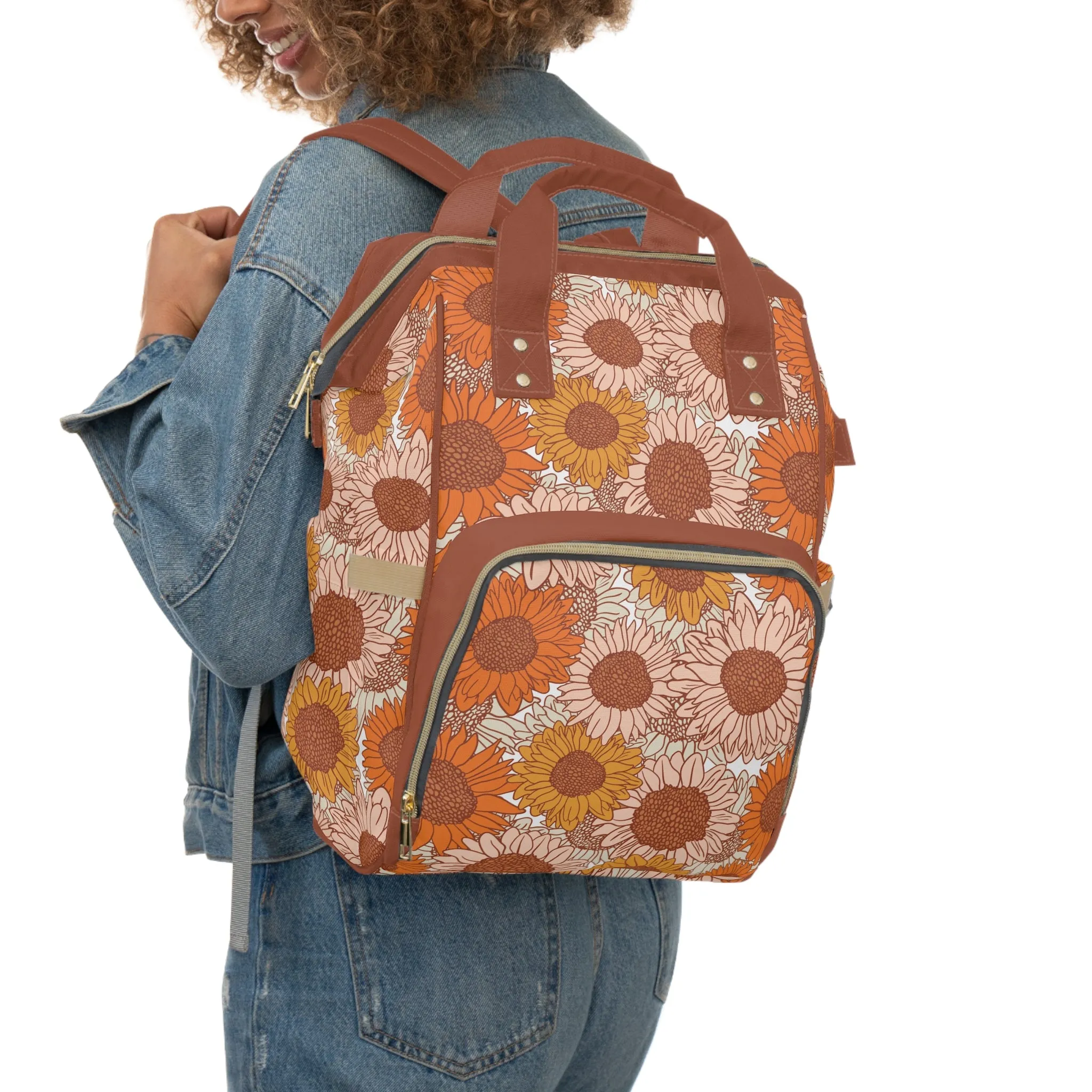 Sunflower Diaper Backpack - Bright & Multifunctional Baby Bag with Sunflower Design, Perfect for Nature-Loving Parents