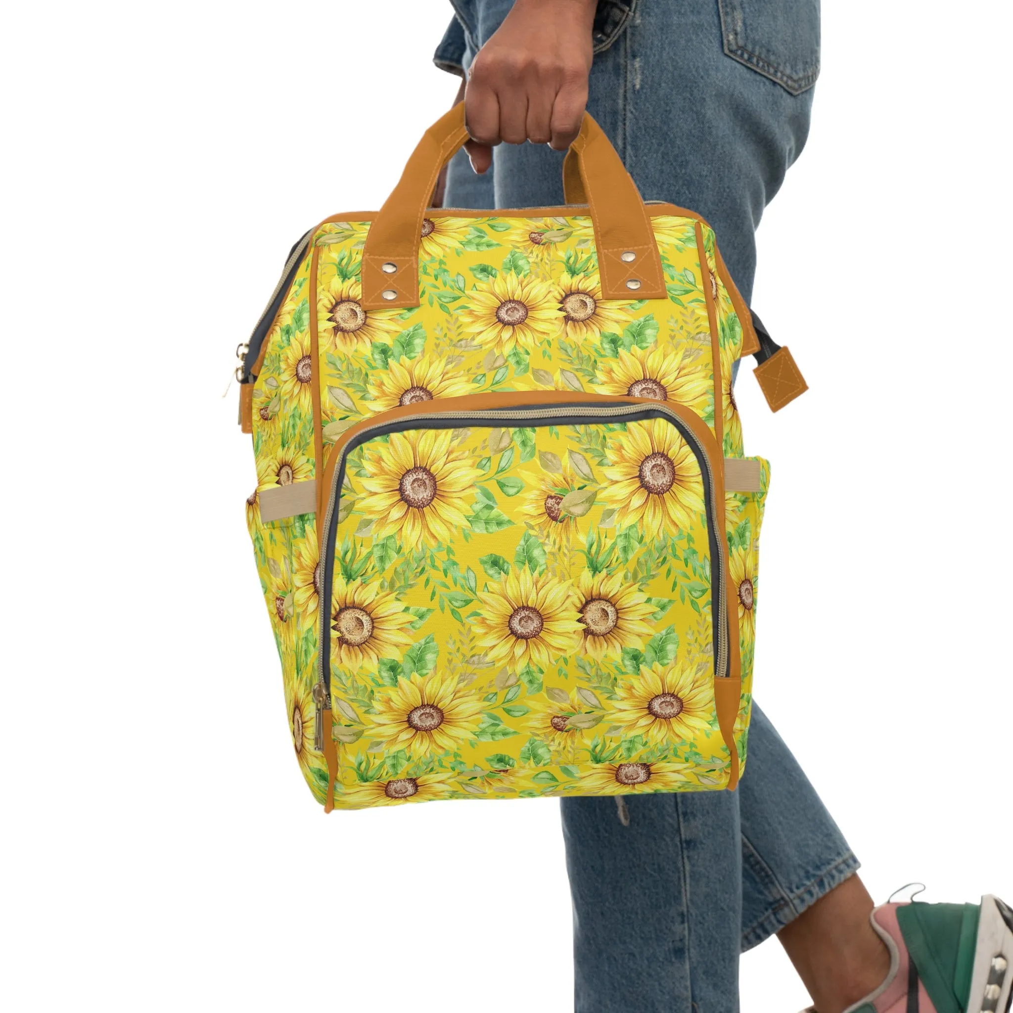 Sunflower Diaper Backpack - Bright & Multifunctional Baby Bag with Sunflower Design, Perfect for Nature-Loving Parents