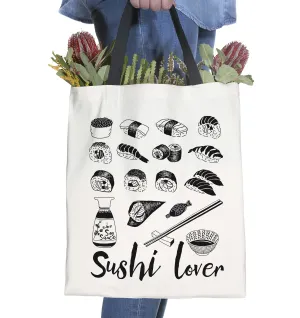 Sushi Lover Illustration Screen Printed Tote Bag