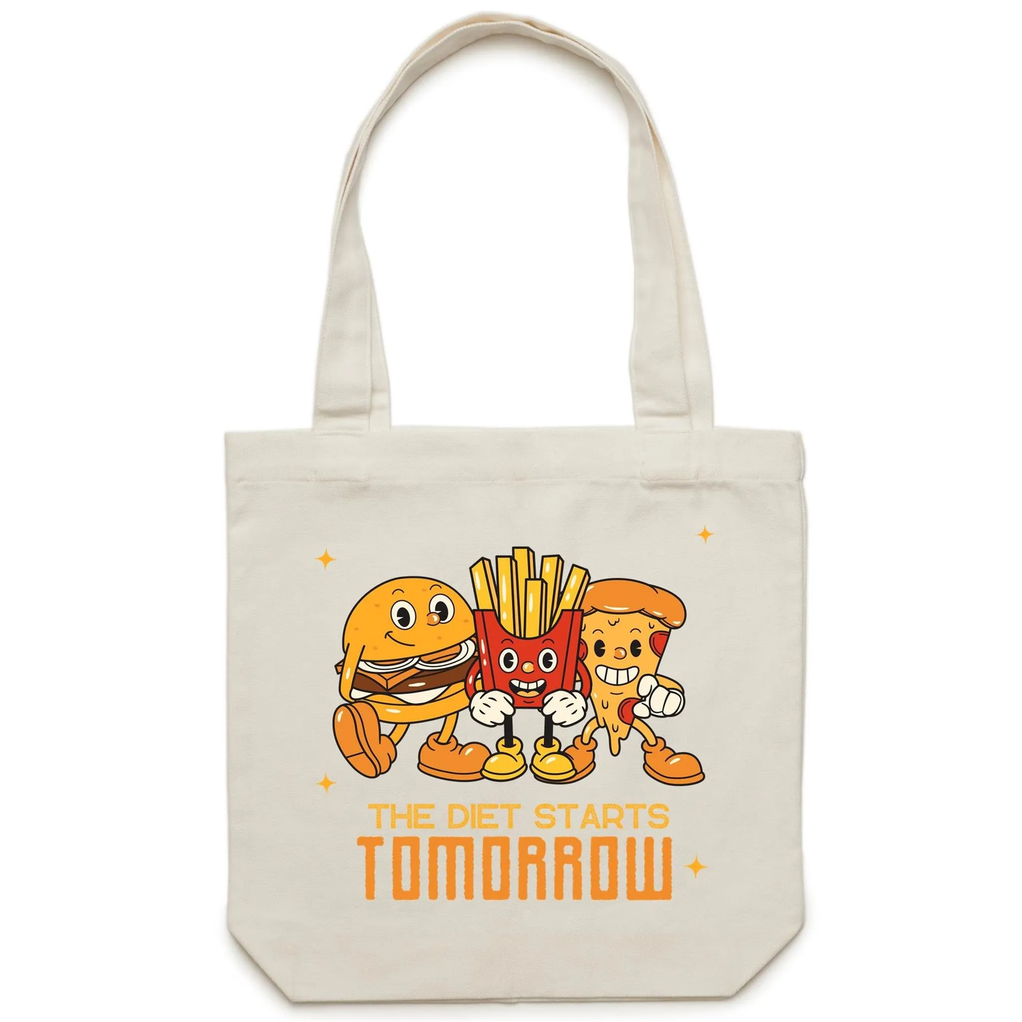 The Diet Starts Tomorrow, Hamburger, Fries, Pizza - Canvas Tote Bag