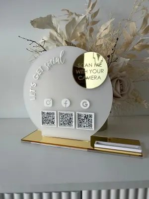 The Round Acrylic Modern QR Sign Freestanding Code Instagram Acrylic Business sign - 3 QR Codes   Business Card Holder