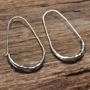 Thin texture silver hoop dangle earrings
