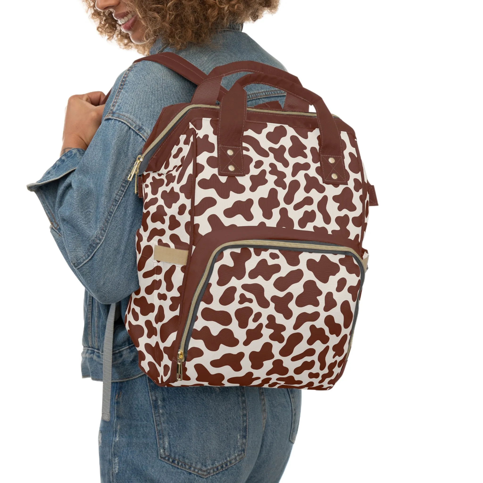 Trendy Cow Print Diaper Backpack - Durable Baby Bag with Unique Cow Pattern, Spacious Nappy Bag for Fashion-Forward Parents