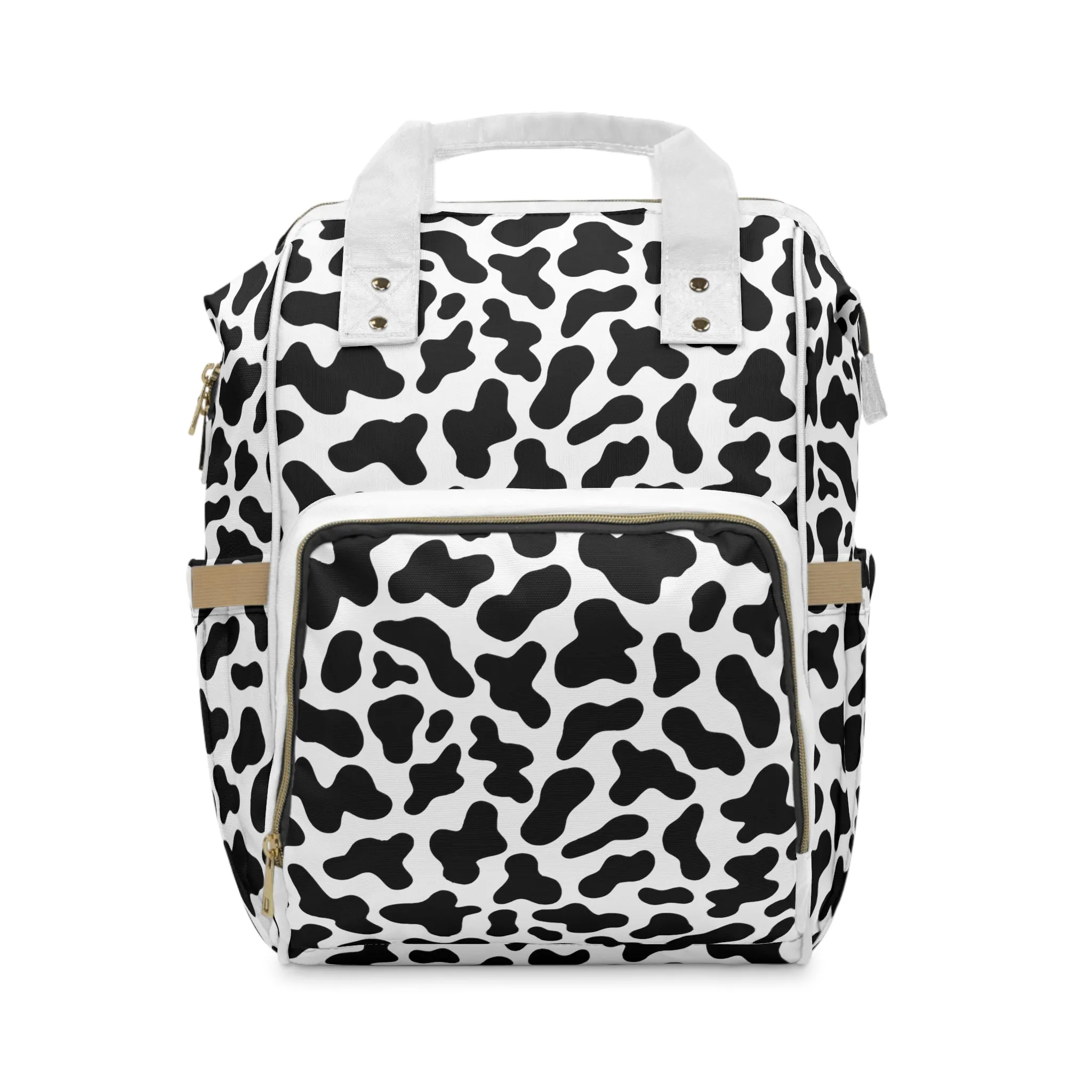 Trendy Cow Print Diaper Backpack - Durable Baby Bag with Unique Cow Pattern, Spacious Nappy Bag for Fashion-Forward Parents