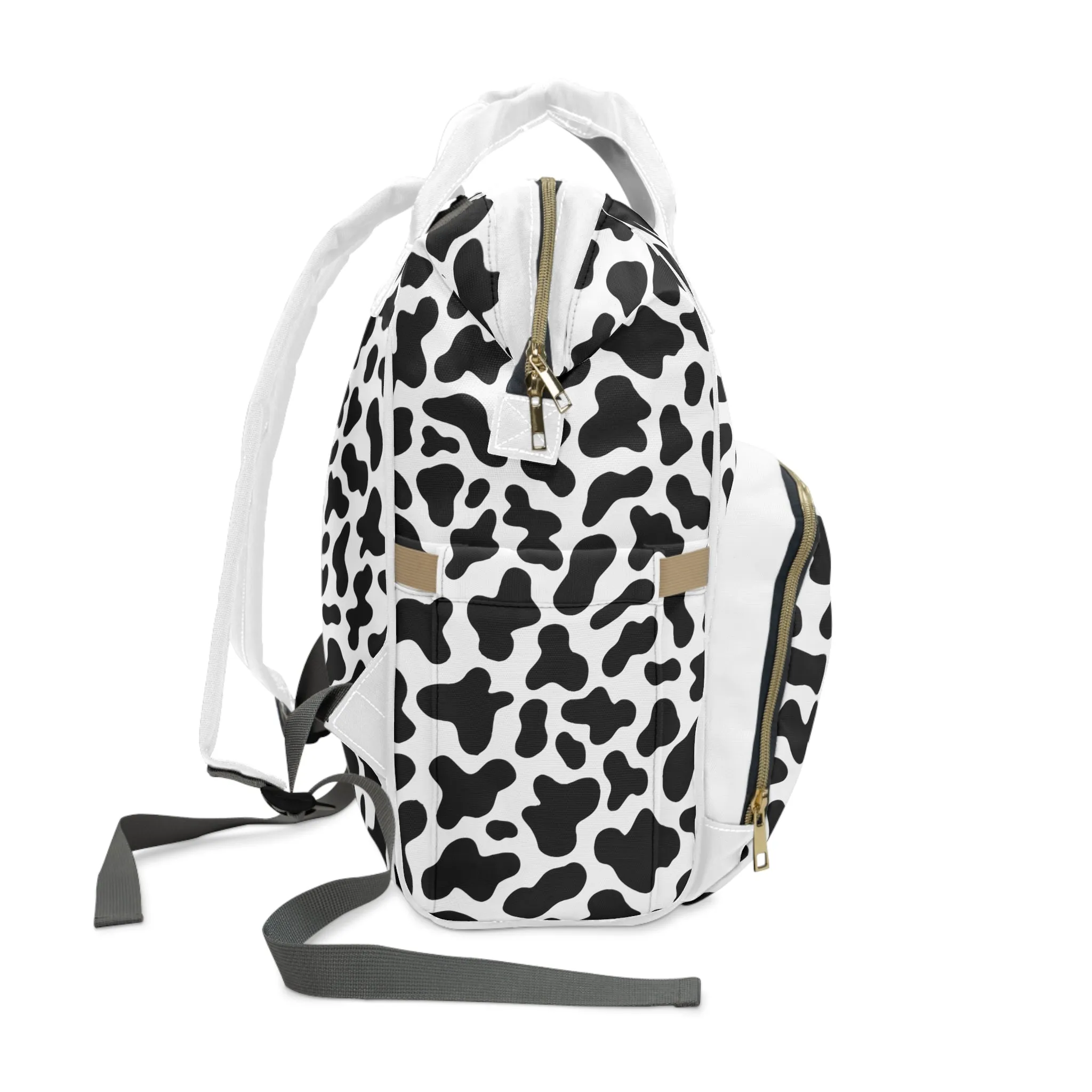 Trendy Cow Print Diaper Backpack - Durable Baby Bag with Unique Cow Pattern, Spacious Nappy Bag for Fashion-Forward Parents