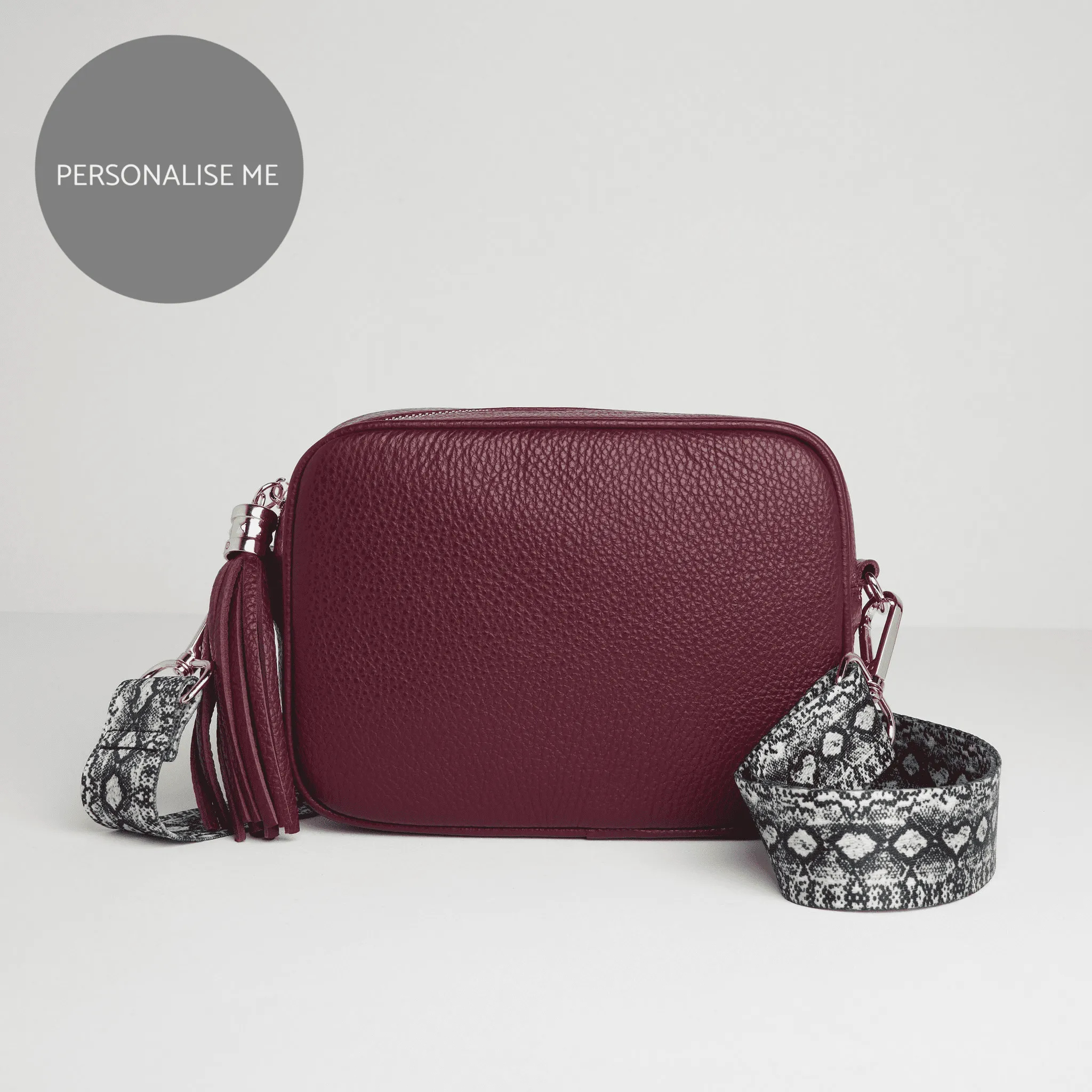 Verona Crossbody Burgundy Tassel Bag With Snake Print Strap