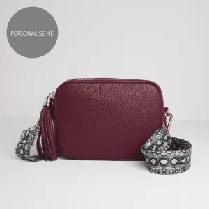 Verona Crossbody Burgundy Tassel Bag With Snake Print Strap