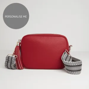 Verona Crossbody Red Tassel Bag With Black and White Chevron Strap