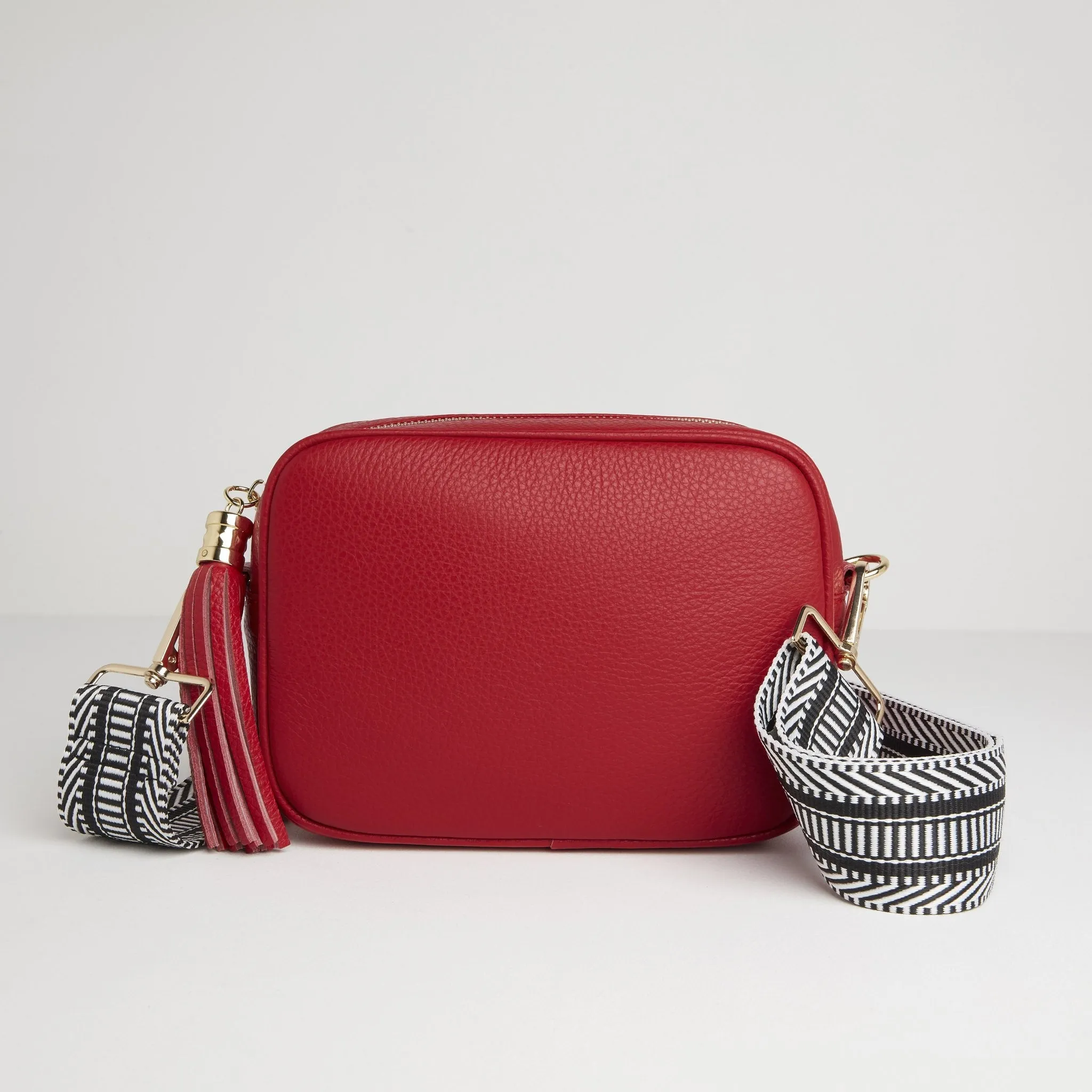 Verona Crossbody Red Tassel Bag With Black and White Chevron Strap
