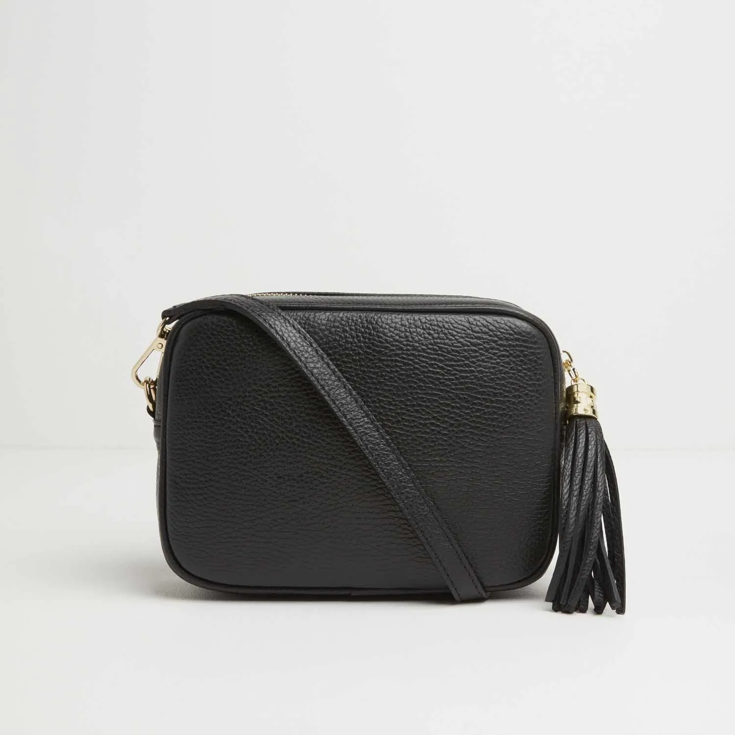 Verona Crossbody Tassel Black Bag with Teal and Brown Leopard Strap