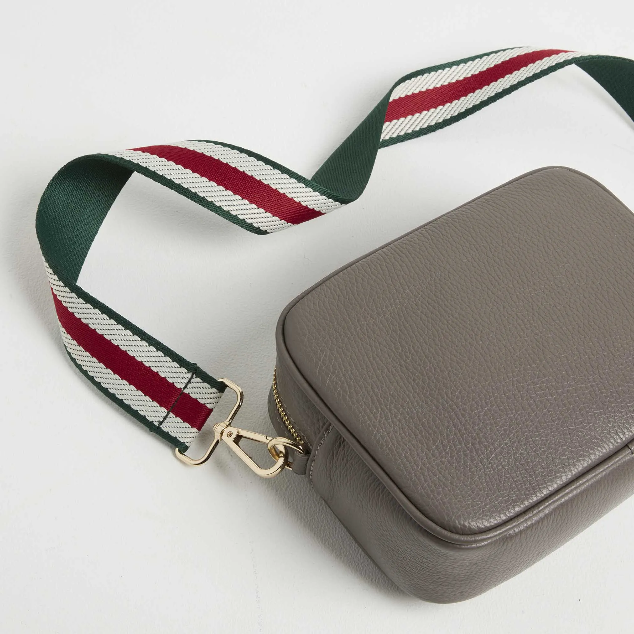 Verona Crossbody Tassel Cinder Bag with Green Stripe Strap