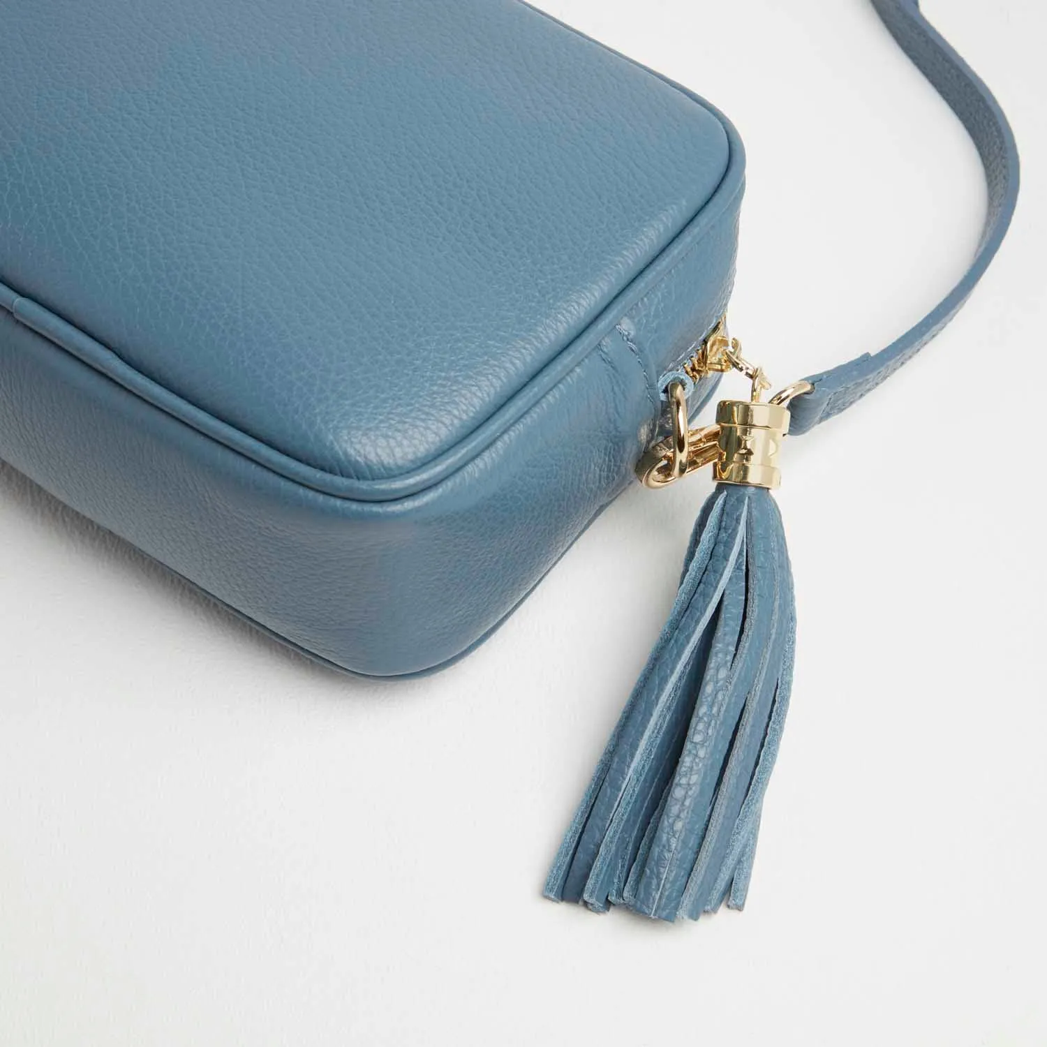 Verona Crossbody Tassel Denim Bag with Light Pink Leopard Strap