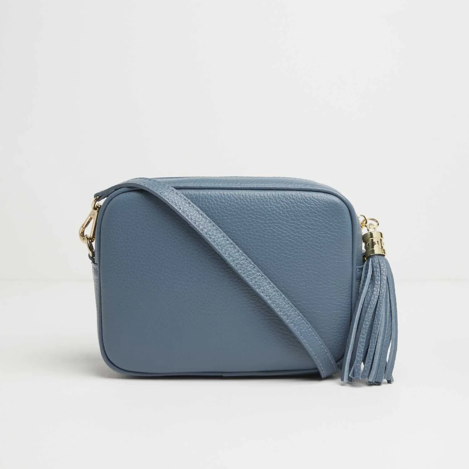 Verona Crossbody Tassel Denim Bag with Light Pink Leopard Strap