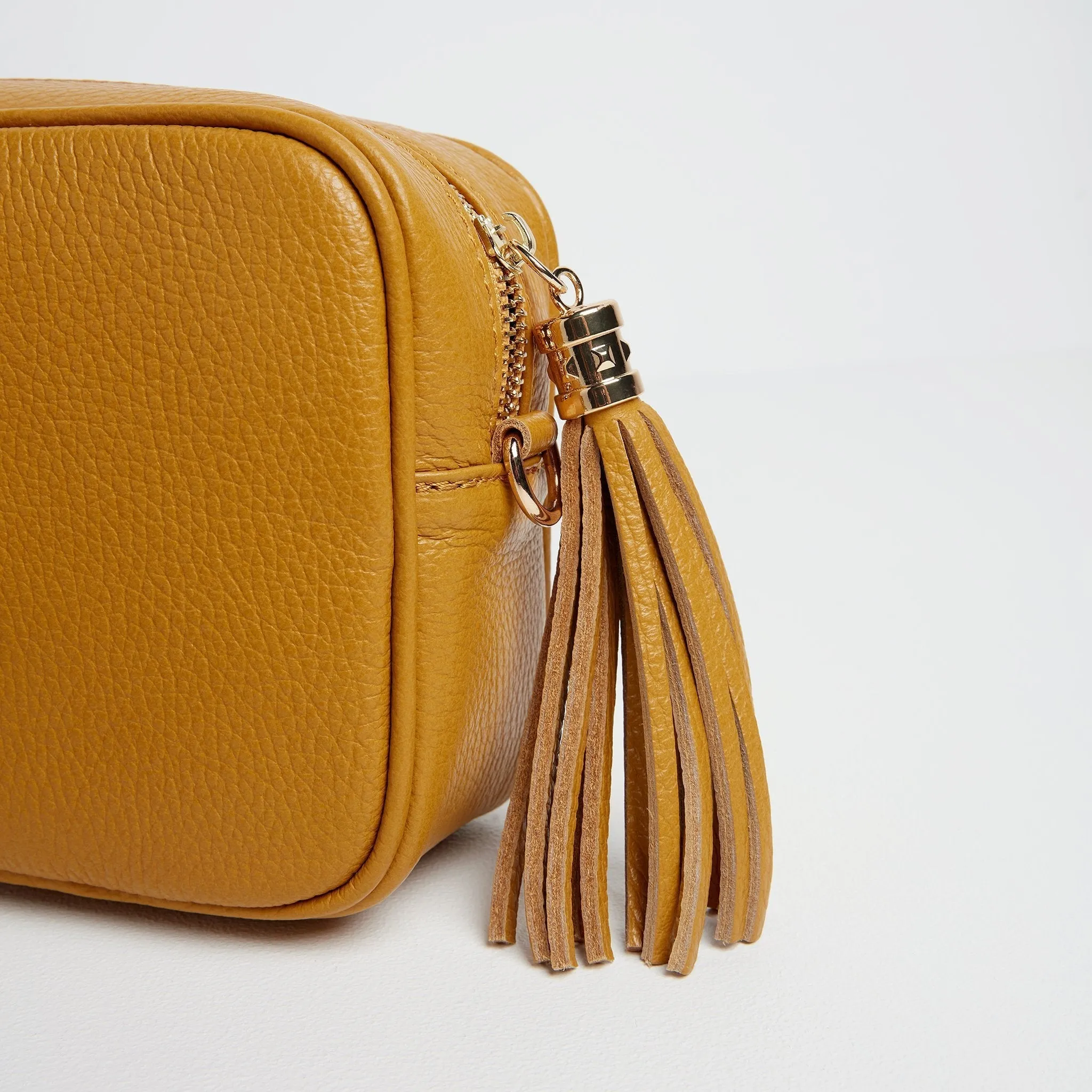 Verona Crossbody Tassel Mustard Bag with Teal and Brown Leopard Strap