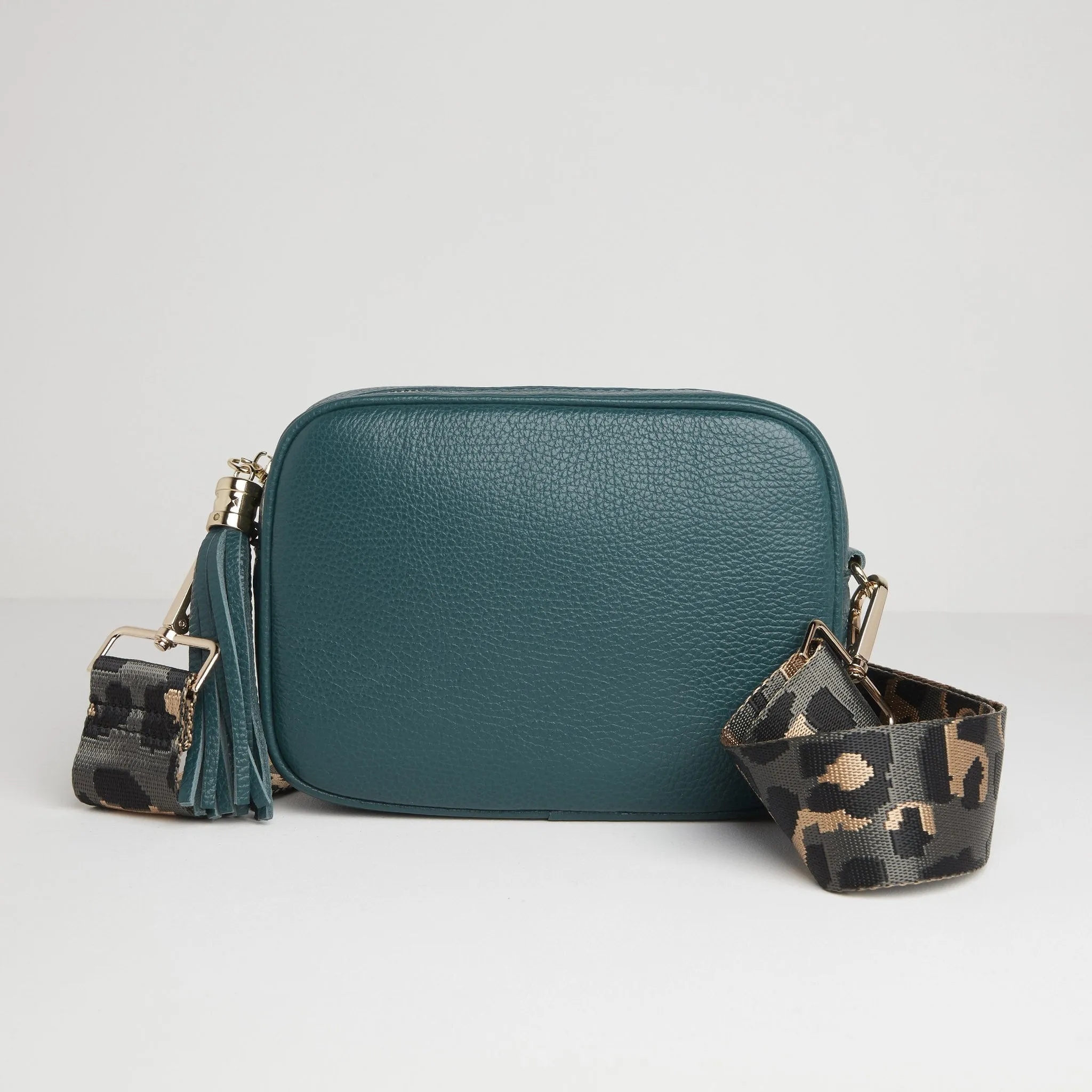 Verona Crossbody Tassel Teal Bag with Dark Leopard Strap