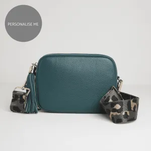 Verona Crossbody Tassel Teal Bag with Dark Leopard Strap