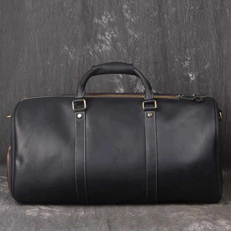 Vintage Full Grain Leather Travel Bag with Shoes Compartment, Large Duffle Bag, Overnight Bag, Weekend Bag