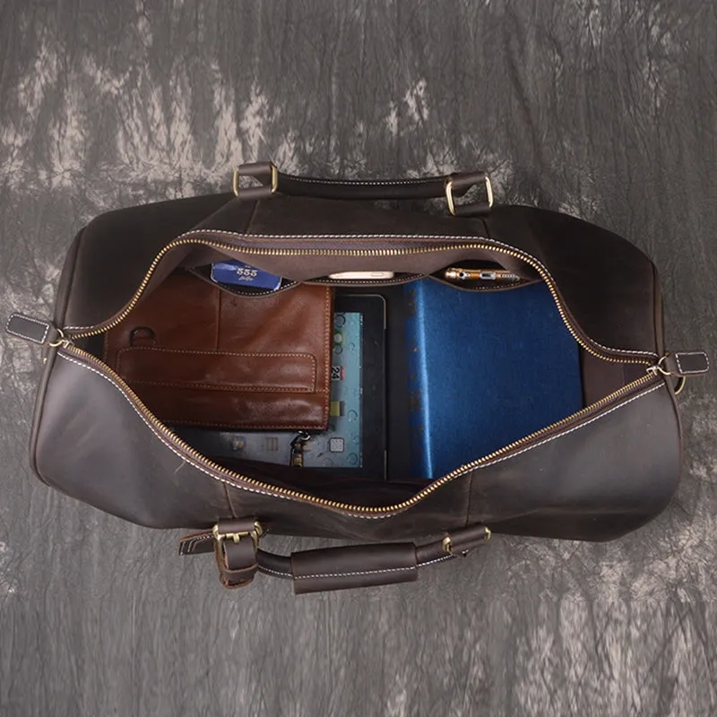 Vintage Full Grain Leather Travel Bag with Shoes Compartment, Large Duffle Bag, Overnight Bag, Weekend Bag