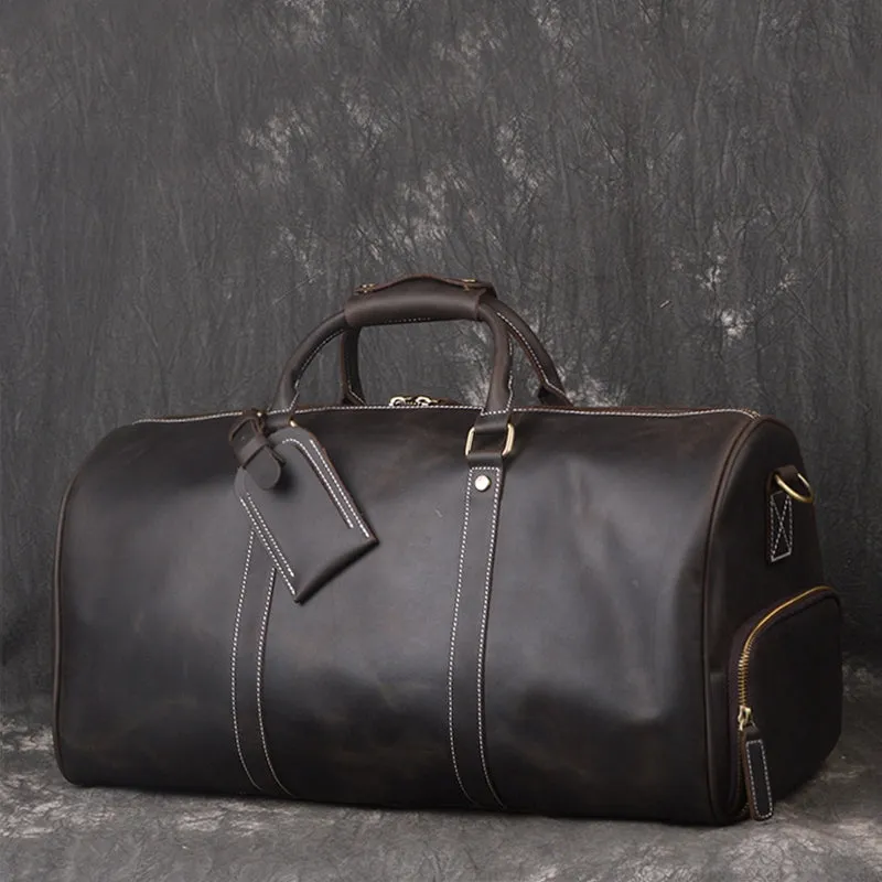 Vintage Full Grain Leather Travel Bag with Shoes Compartment, Large Duffle Bag, Overnight Bag, Weekend Bag