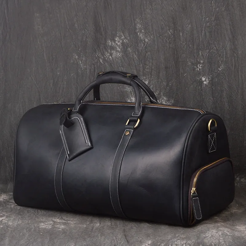 Vintage Full Grain Leather Travel Bag with Shoes Compartment, Large Duffle Bag, Overnight Bag, Weekend Bag