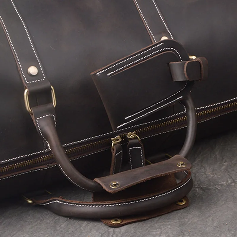 Vintage Full Grain Leather Travel Bag with Shoes Compartment, Large Duffle Bag, Overnight Bag, Weekend Bag
