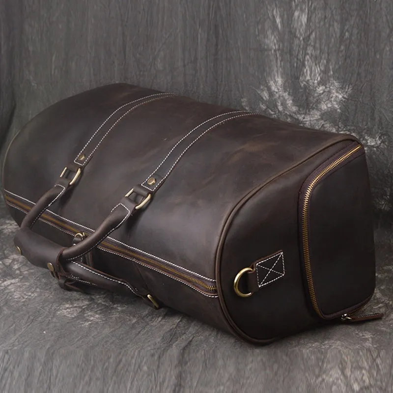 Vintage Full Grain Leather Travel Bag with Shoes Compartment, Large Duffle Bag, Overnight Bag, Weekend Bag