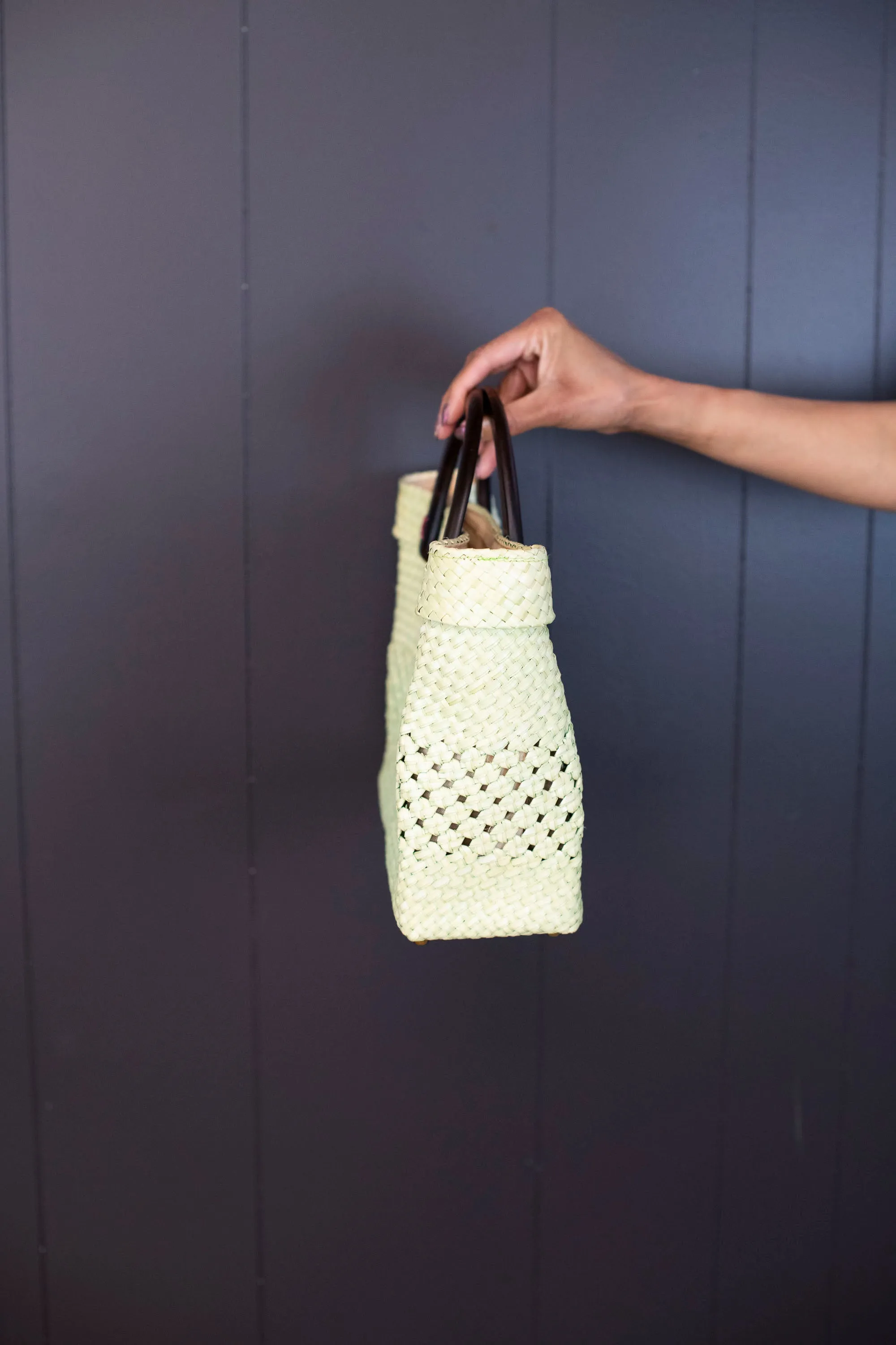 Vintage Handwoven Straw Tote Bag with Wooden Handles
