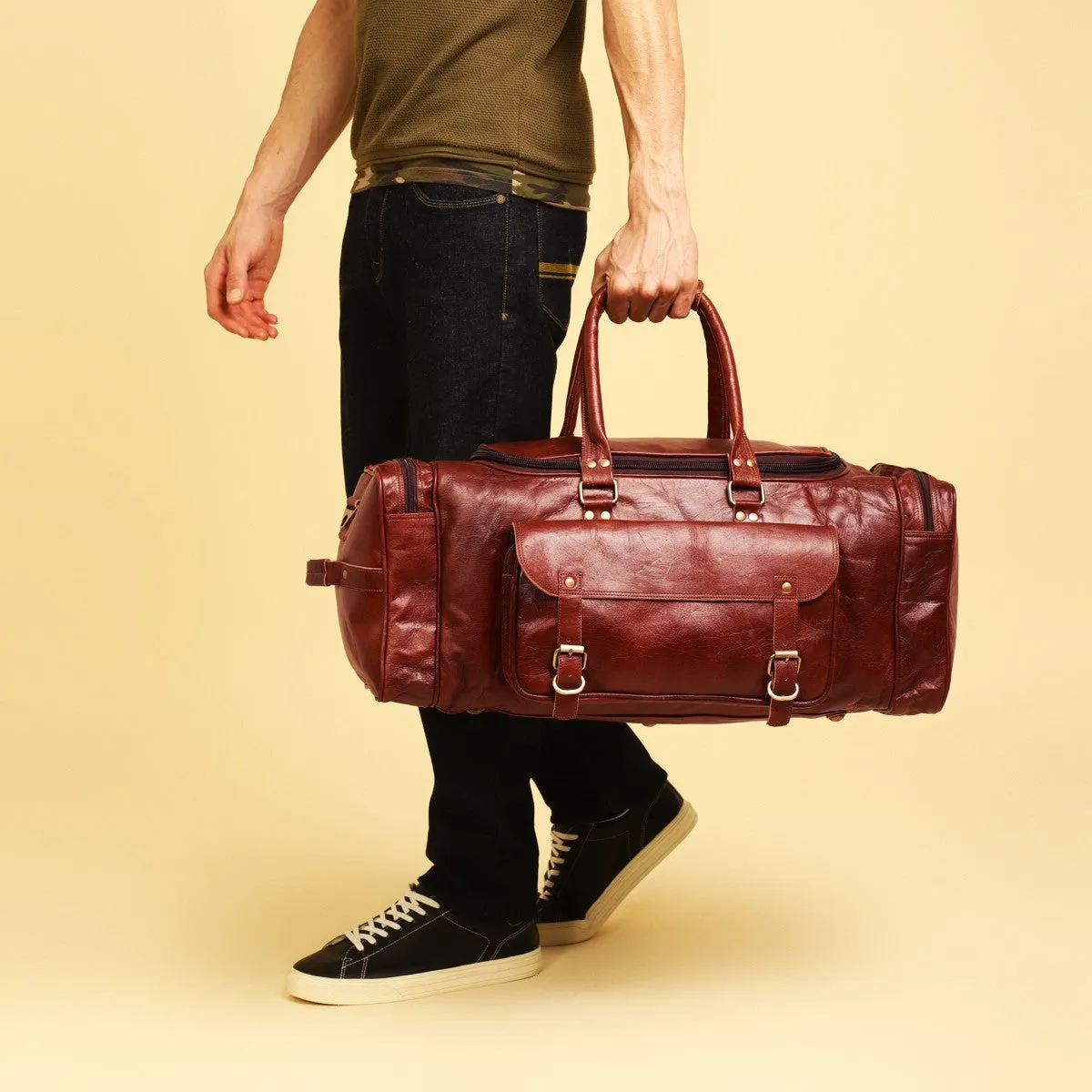 Vintage Leather Sports Gym Duffel Bag