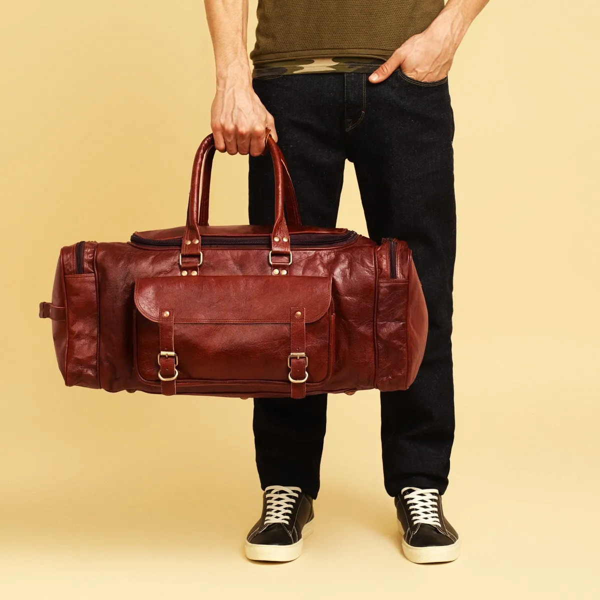 Vintage Leather Sports Gym Duffel Bag