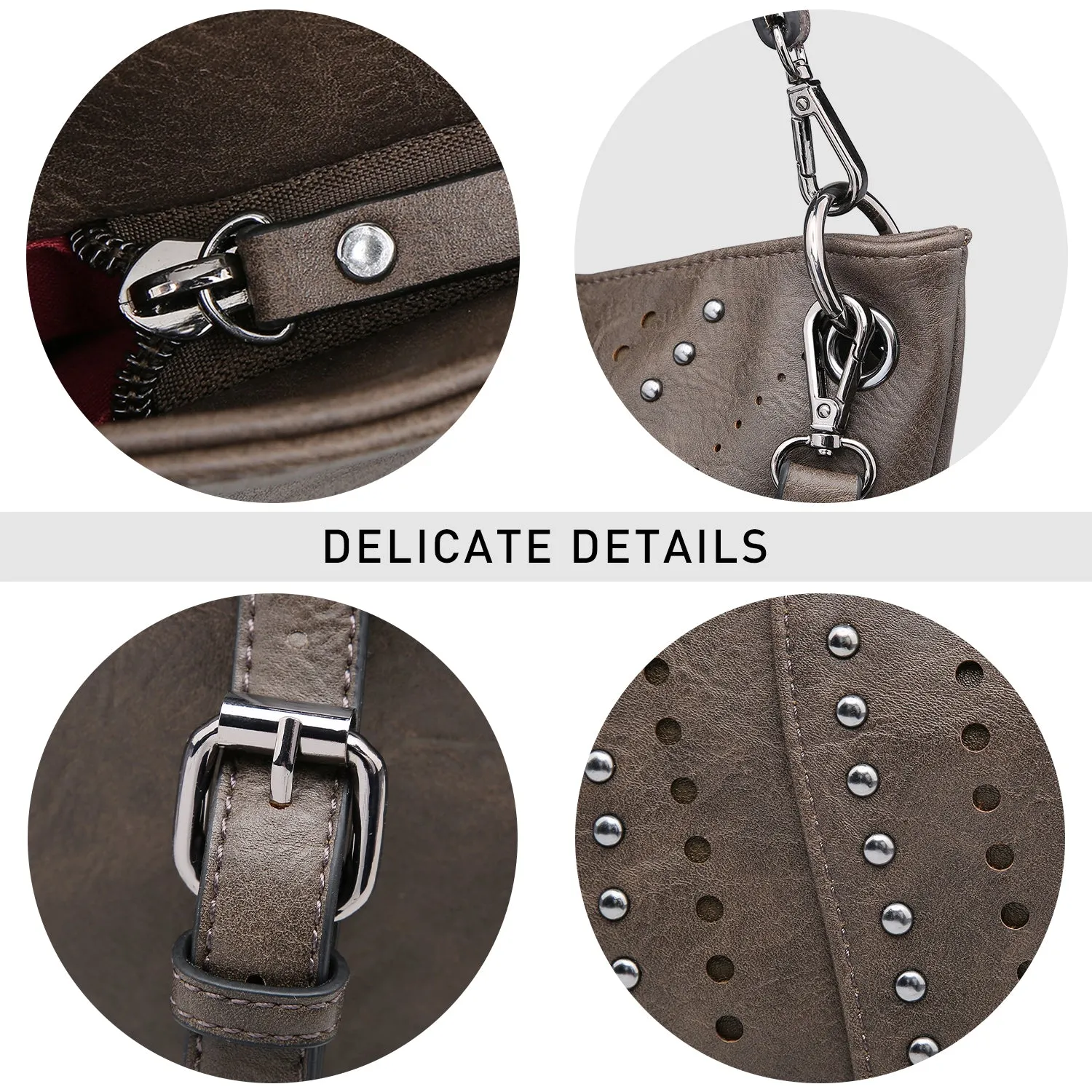 VONMAY Ladies Large Hobo Shoulder Bag Bucket Handbag Purse for Women with Studs Vegan Leather