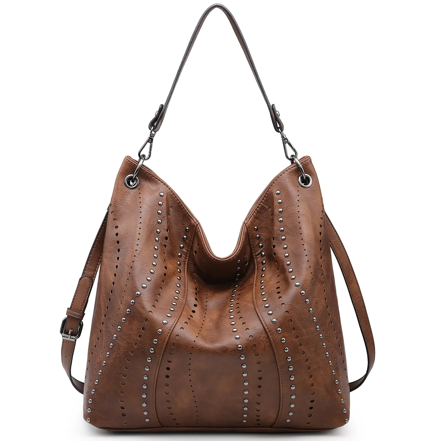 VONMAY Ladies Large Hobo Shoulder Bag Bucket Handbag Purse for Women with Studs Vegan Leather