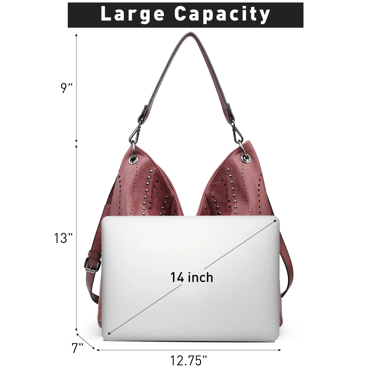 VONMAY Ladies Large Hobo Shoulder Bag Bucket Handbag Purse for Women with Studs Vegan Leather