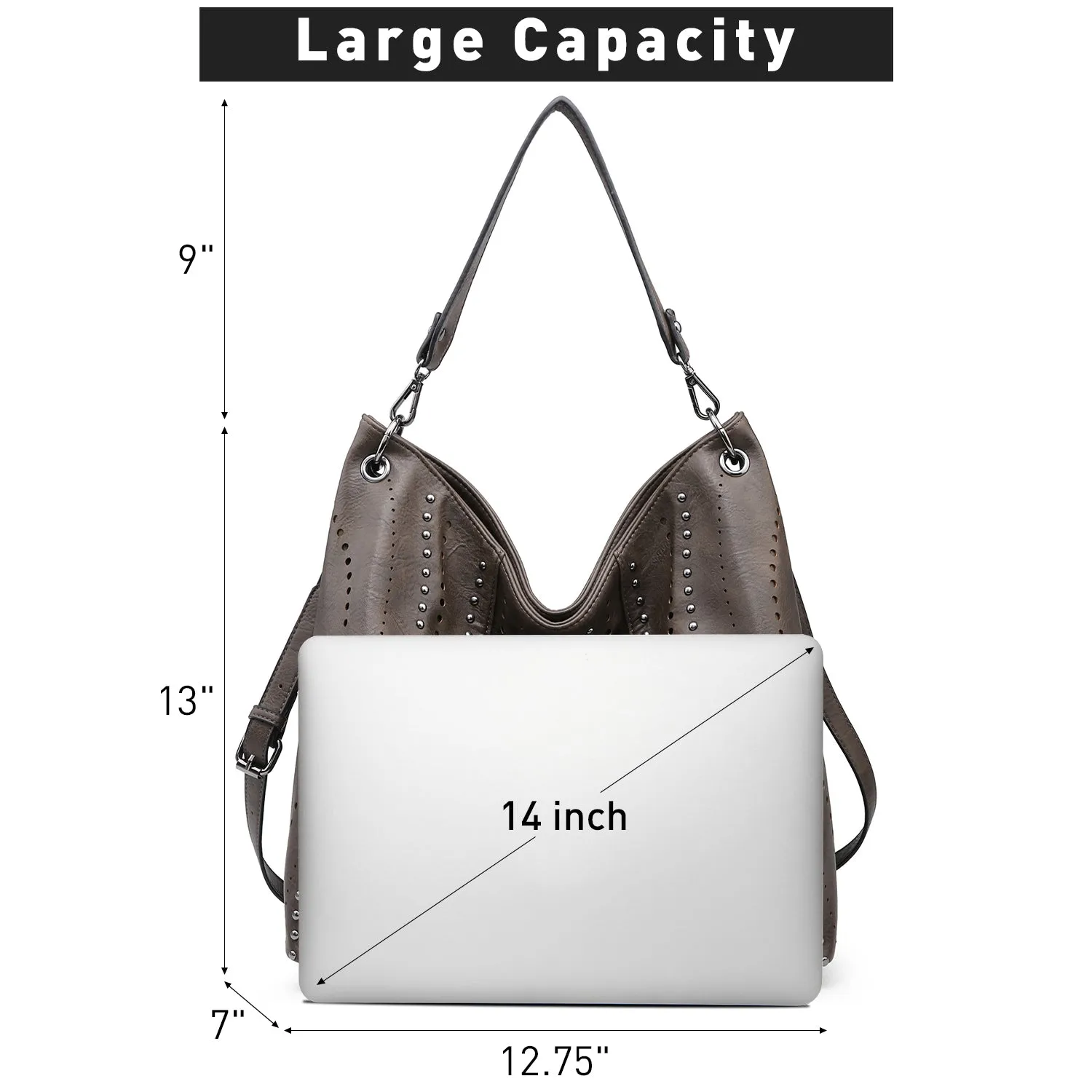 VONMAY Ladies Large Hobo Shoulder Bag Bucket Handbag Purse for Women with Studs Vegan Leather