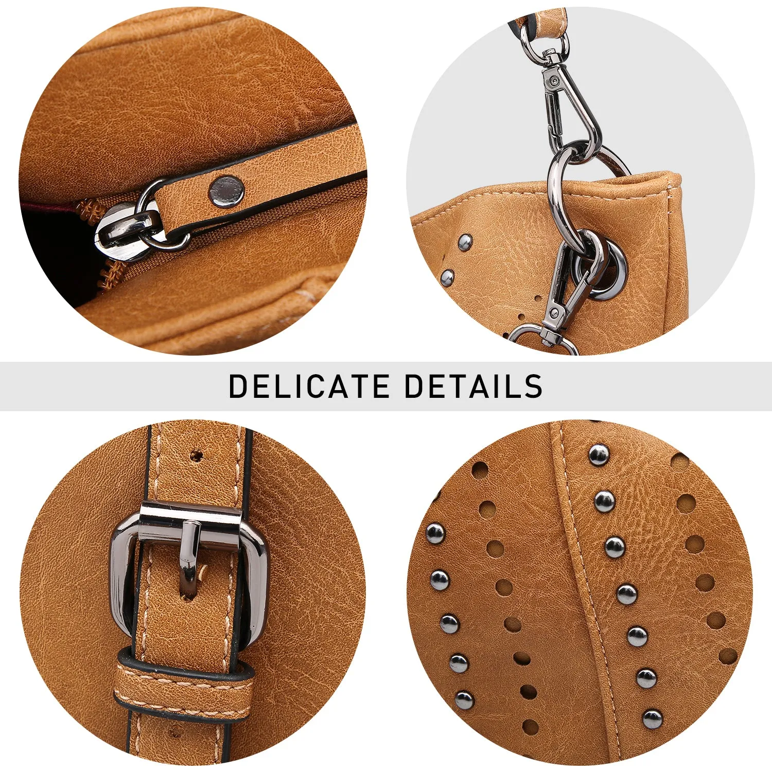 VONMAY Ladies Large Hobo Shoulder Bag Bucket Handbag Purse for Women with Studs Vegan Leather