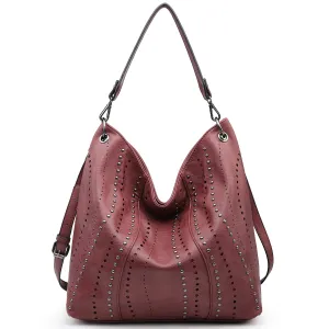 VONMAY Ladies Large Hobo Shoulder Bag Bucket Handbag Purse for Women with Studs Vegan Leather