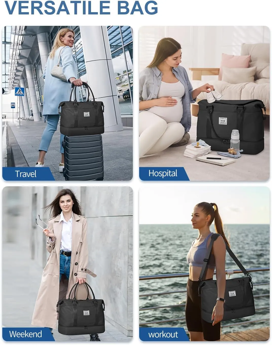Weekend Travel Bag for Women, Gym Tote Bag, Mom Labor and Delivery Bag