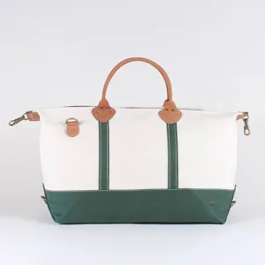 Weekender Large Canvas Travel Duffel with Leather Trim: Hunter Green