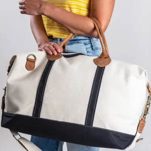 Weekender Large Canvas Travel Duffel with Leather Trim: Navy