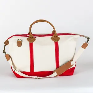 Weekender Large Canvas Travel Duffel with Leather Trim: Red