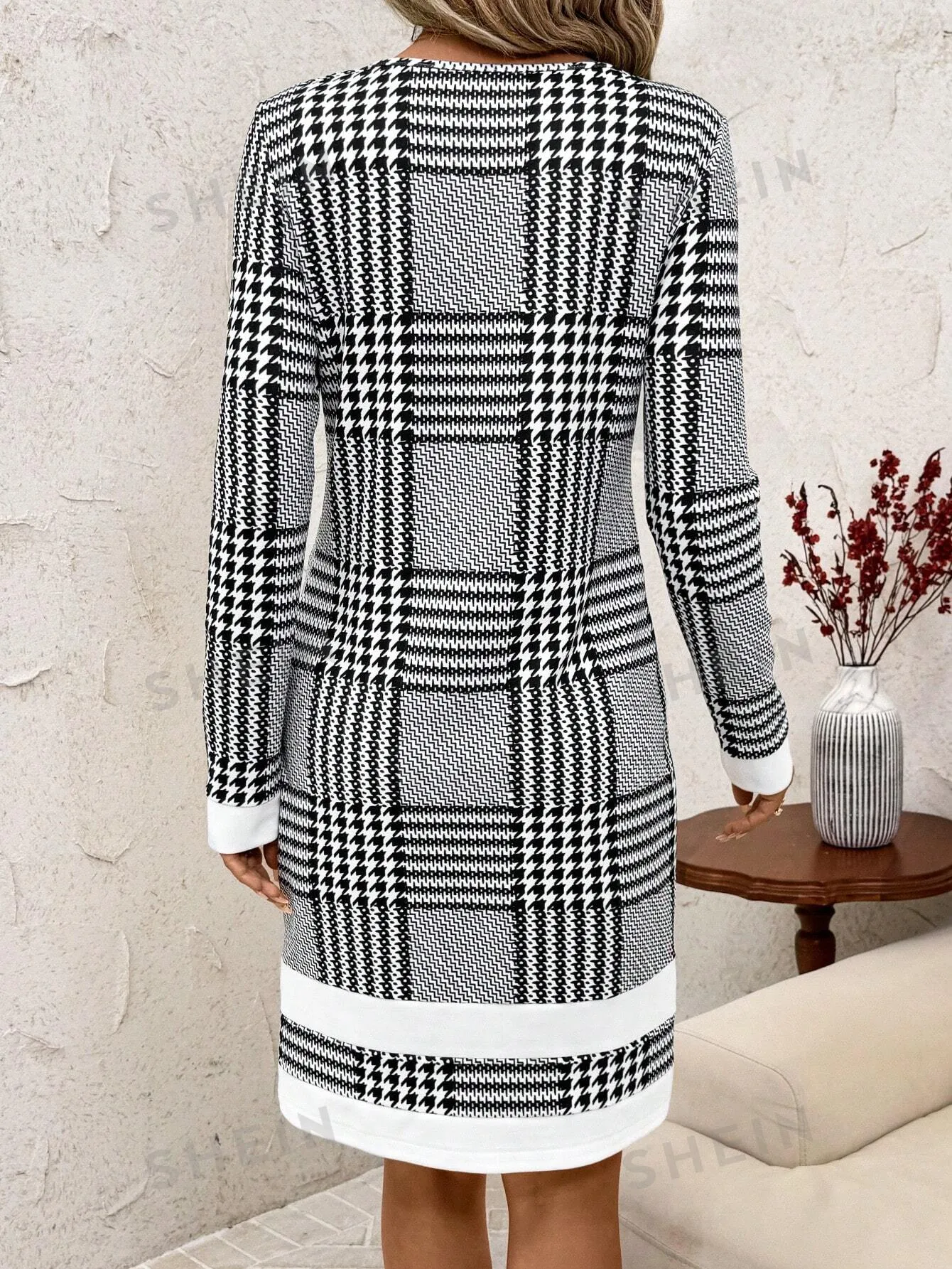 Women's Plaid Contrast Color Work Casual Business Commuter Dress