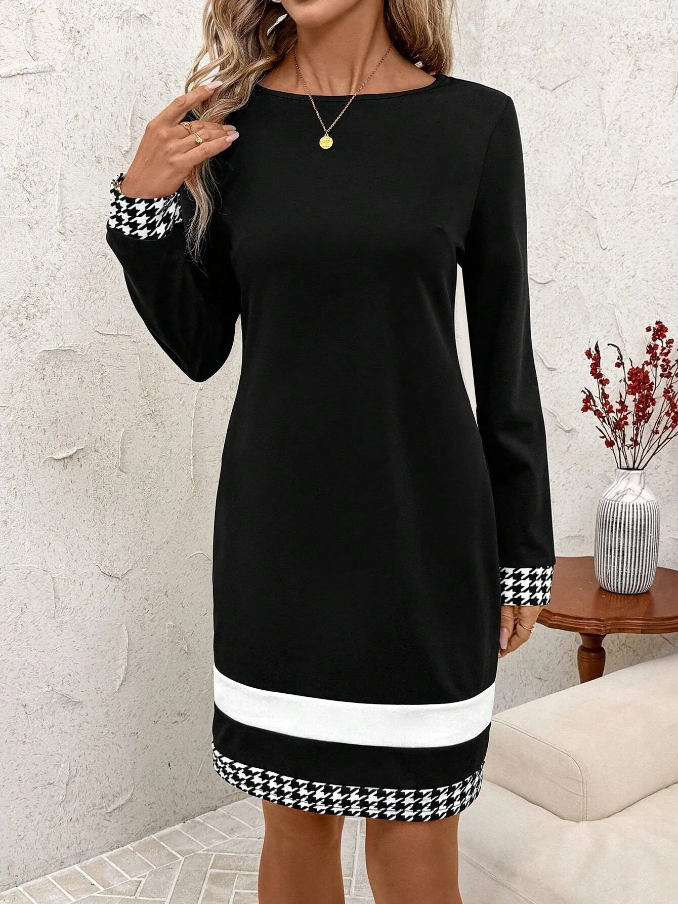 Women's Plaid Contrast Color Work Casual Business Commuter Dress