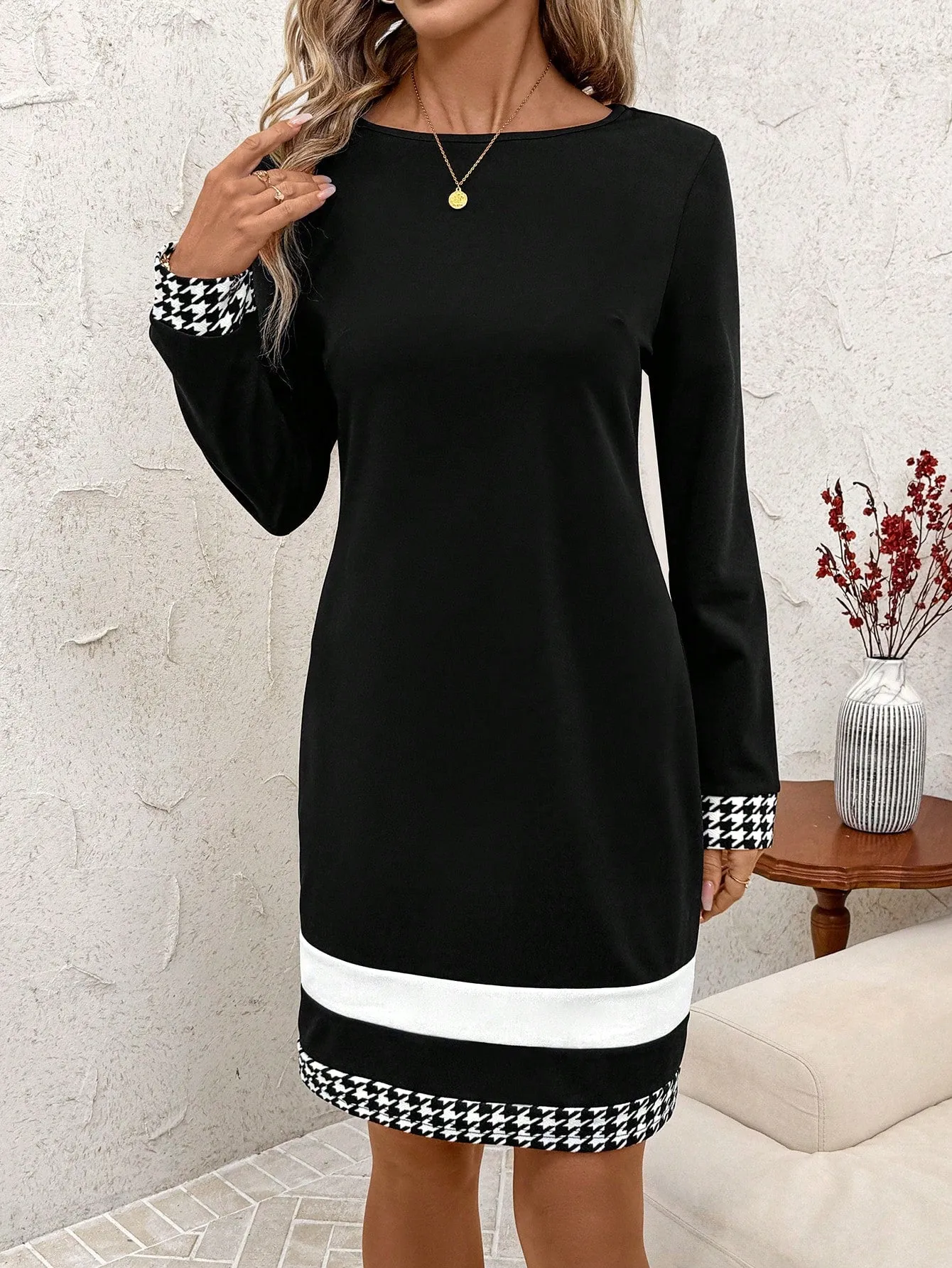 Women's Plaid Contrast Color Work Casual Business Commuter Dress