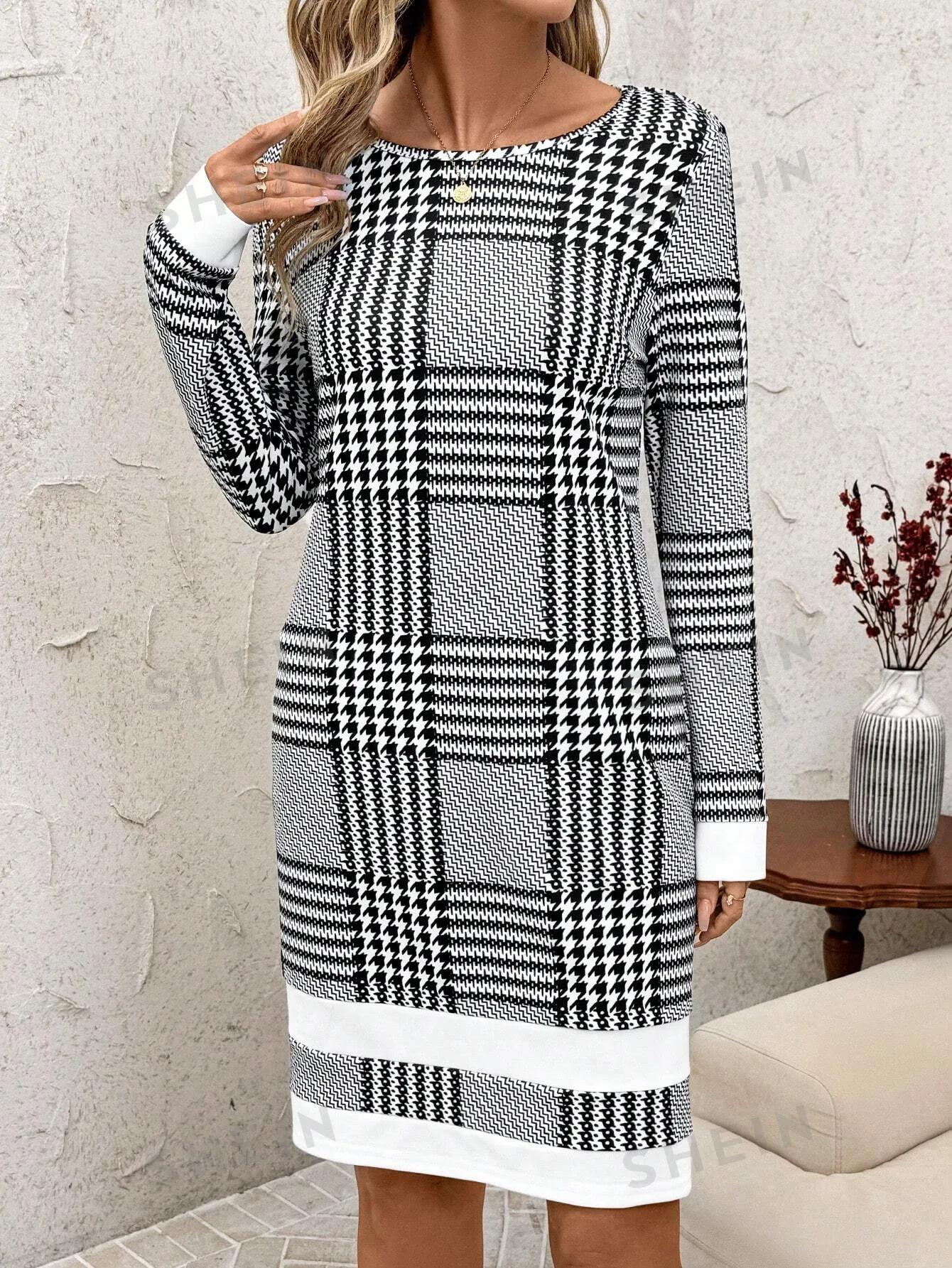 Women's Plaid Contrast Color Work Casual Business Commuter Dress