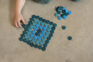 Wood Mandala Coins 36pcs (Blues)